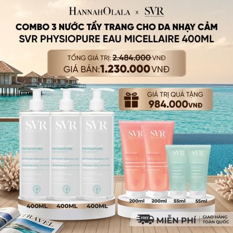  COMBO 3 NƯỚC TẨY TRANG CHO DA NHẠY CẢM SVR PHYSIOPURE EAU MICELLAIRE 400ML - DEAL 12 