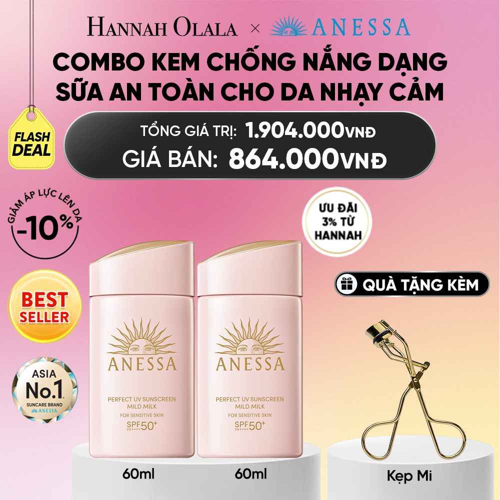  [FLASHSALE] COMBO SỮA CHỐNG NẮNG DƯỠNG DA DỊU NHẸ AN TOÀN CHO DA NHẠY CẢM VÀ TRẺ EM ANESSA MILD MILK SPF50+ PA++++ 60MLX2 - DEAL 12_A2319 