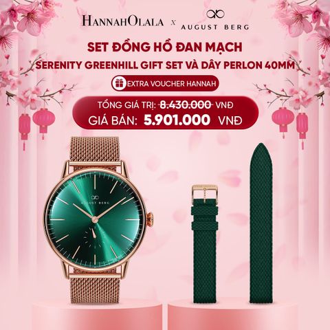 DEAL 12: COMBO ĐỒNG HỒ ĐAN MẠCH AUGUST BERG - MẶT SERENITY GREENHILL 40MM - DÂY MESH KÈM THÊM DÂY PERLON 