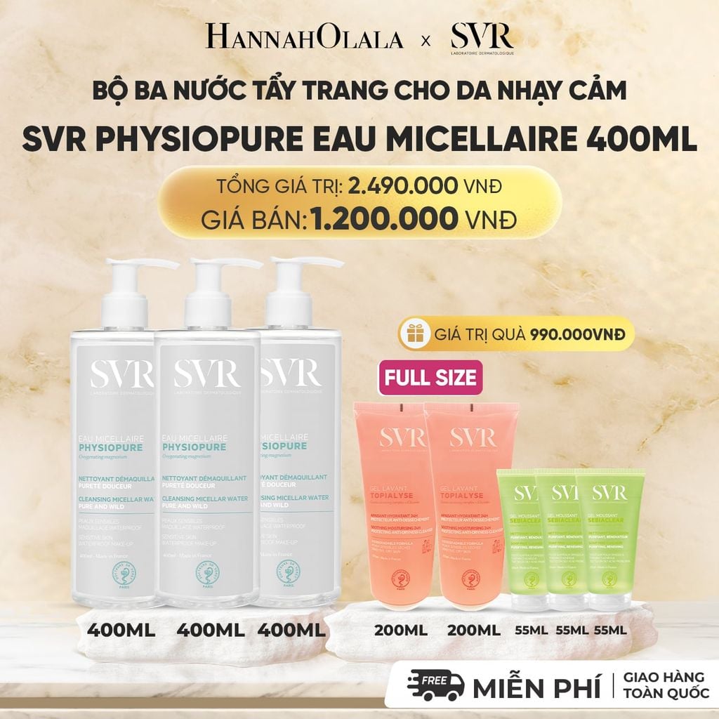  [FLASHSALE] COMBO 3 NƯỚC TẨY TRANG CHO DA NHẠY CẢM SVR PHYSIOPURE EAU MICELLAIRE 400ML - DEAL 12 