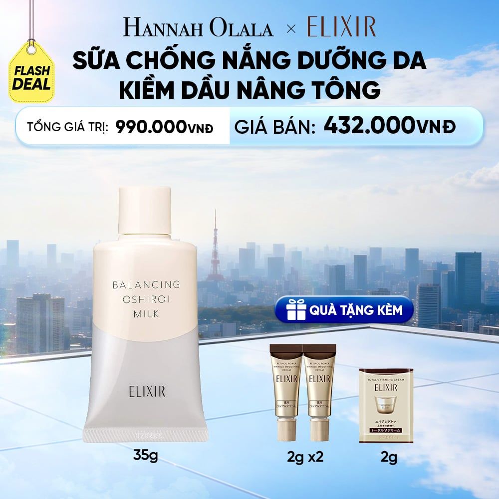  SỮA CHỐNG NẮNG DƯỠNG DA NÂNG TÔNG KIỀM DẦU ELIXIR REFLET BALANCING OSHIROI MILK C 35G - DEAL 12 