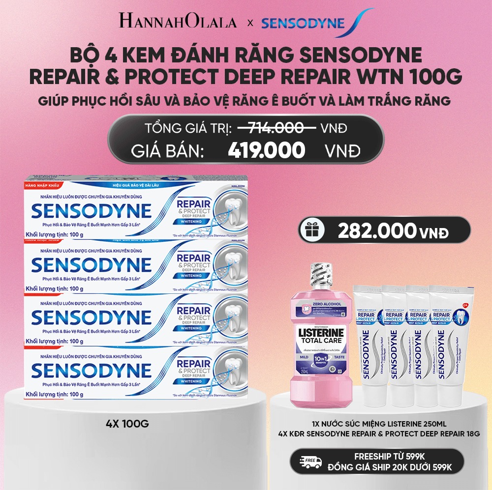  BỘ 4 KEM ĐÁNH RĂNG SENSODYNE REPAIR & PROTECT DEEP REPAIR WTN 100G GIÚP PHỤC HỒI SÂU VÀ BẢO VỆ RĂNG Ê BUỐT_A576 