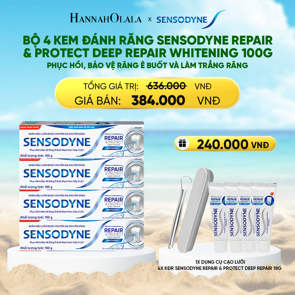  DEAL 12: BỘ 4 KEM ĐÁNH RĂNG SENSODYNE REPAIR & PROTECT DEEP REPAIR WHITENING 100G PHỤC HỒI, BẢO VỆ RĂNG Ê BUỐT VÀ LÀM TRẮNG RĂNG 