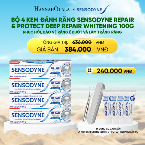  DEAL 12: BỘ 4 KEM ĐÁNH RĂNG SENSODYNE REPAIR & PROTECT DEEP REPAIR WHITENING 100G PHỤC HỒI, BẢO VỆ RĂNG Ê BUỐT VÀ LÀM TRẮNG RĂNG 