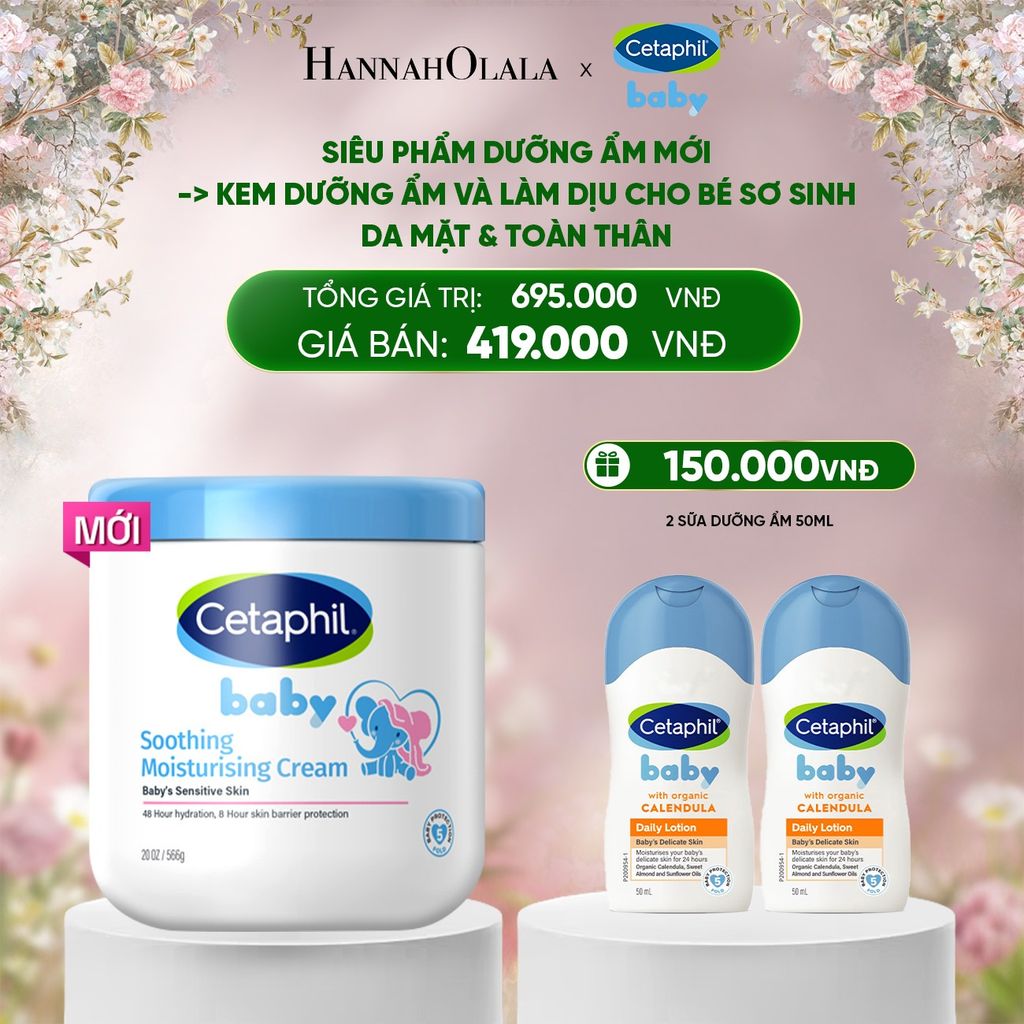  E1350_DEAL 12: [MỚI] KEM LÀM DỊU VÀ DƯỠNG ẨM CHO BÉ CETAPHIL BABY SOOTHING & MOISTURISING CREAM HŨ 566G 
