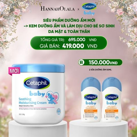  E1350_DEAL 12: [MỚI] KEM LÀM DỊU VÀ DƯỠNG ẨM CHO BÉ CETAPHIL BABY SOOTHING & MOISTURISING CREAM HŨ 566G 