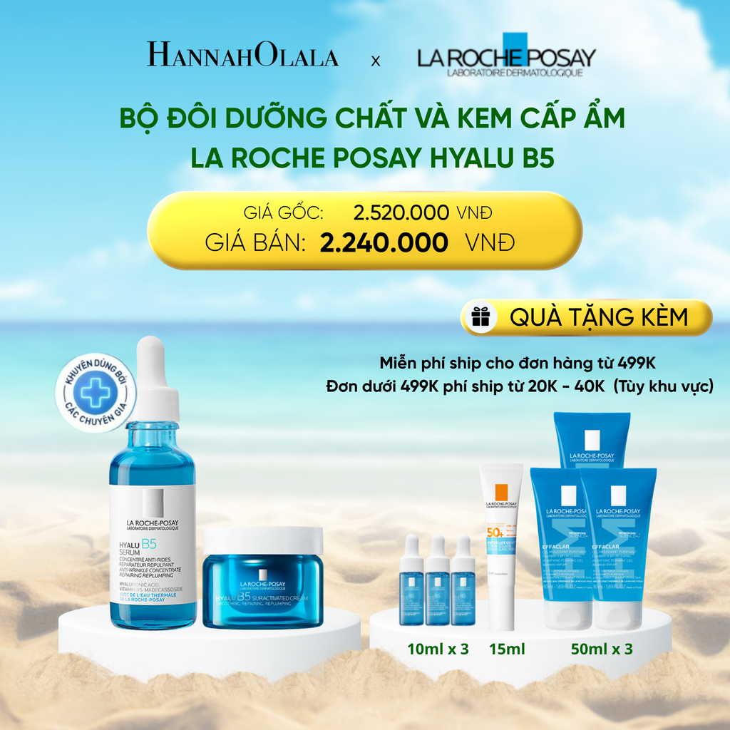  DEAL 12: BỘ ĐÔI DƯỠNG CHẤT VÀ KEM CẤP ẨM LA ROCHE POSAY HYALU B5 