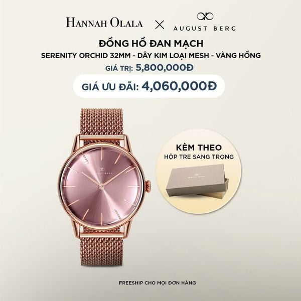  DEAL 12: ĐỒNG HỒ ĐAN MẠCH AUGUST BERG SERENITY - MẶT ORCHID 32MM, DÂY MESH 