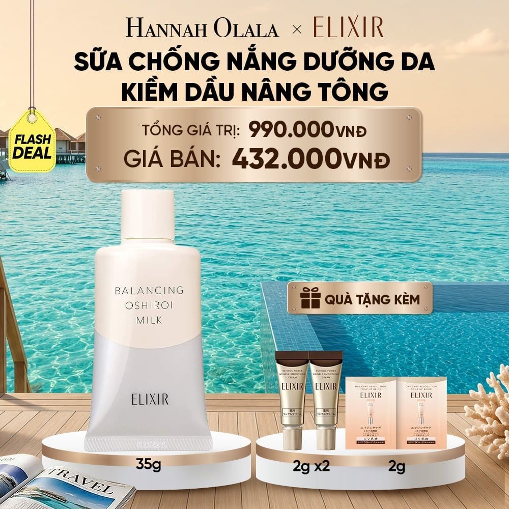  SỮA CHỐNG NẮNG DƯỠNG DA NÂNG TÔNG KIỀM DẦU ELIXIR REFLET BALANCING OSHIROI MILK C 35G - DEAL 12_ D2177 