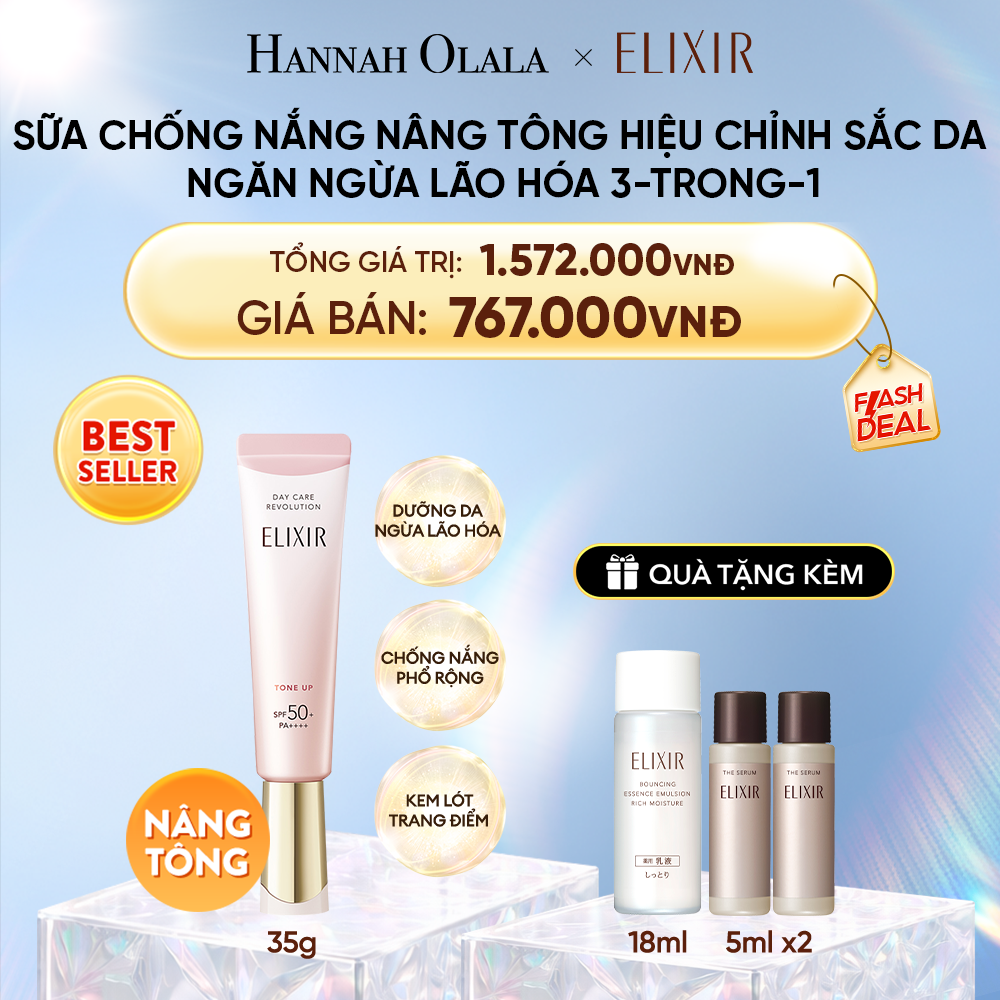  DEAL 12: | SẮC HỒNG BABY | KEM CHỐNG NẮNG DẠNG SỮA NÂNG TÔNG CHO DA XỈN MÀU ELIXIR DAY CARE REVOLUTION TONE UP PINK+35G 