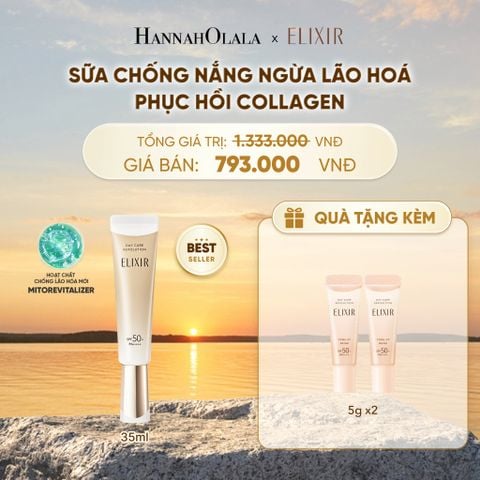  [THẾ HỆ MỚI] KEM CHỐNG NẮNG DẠNG SỮA PHỤC HỒI COLLAGEN TỪ CẤP ĐỘ TẾ BÀO ELIXIR DAY CARE REVOLUTION SPF50+ 35ML - DEAL 18 - B544 