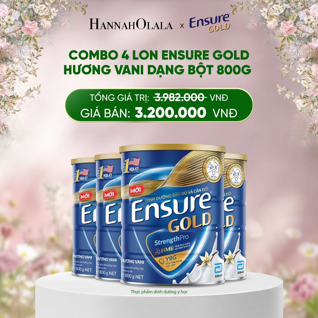  DEAL 9: COMBO 4 LON ENSURE GOLD HƯƠNG VANI DẠNG BỘT 800G 