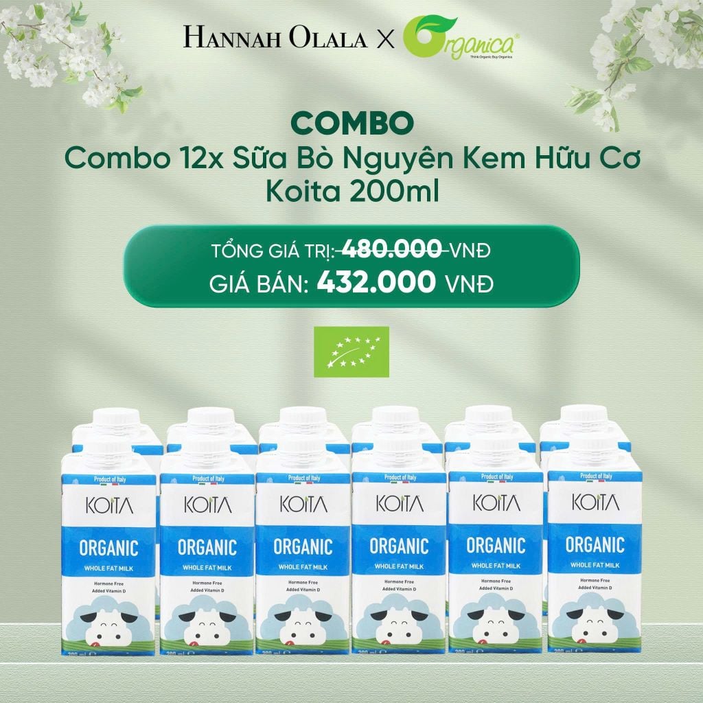  DEAL 12: COMBO 12 X SỮA BÒ NGUYÊN KEM HỮU CƠ KOITA 200ML 
