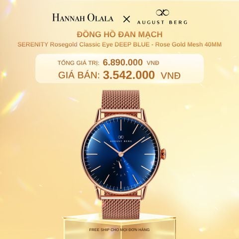  DEAL 12: ĐỒNG HỒ ĐAN MẠCH AUGUST BERG SERENITY - MẶT CLASSIC EYE MÀU XANH 40MM, DÂY MESH MÀU VÀNG HỒNG 
