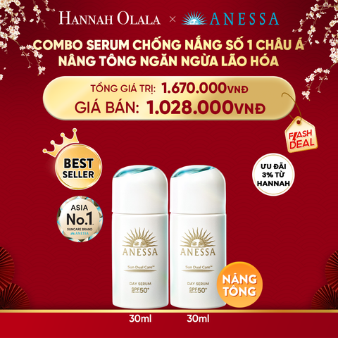  DEAL 12: COMBO SERUM CHỐNG NẮNG DƯỠNG DA NÂNG TÔNG NGĂN NGỪA LÃO HÓA ANESSA DAY SERUM SPF50+ PA++++ 30MLX2 