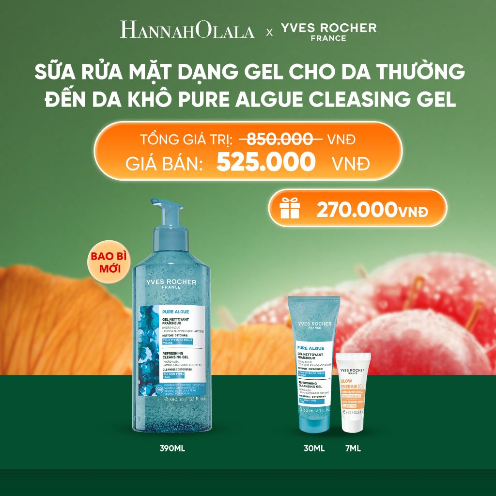  SỮA RỬA MẶT DẠNG GEL CHO DA THƯỜNG ĐẾN DA KHÔ PURE ALGUE CLEASING GEL TẶNG MINI GEL RỬA MẶT + MINI KEM DƯỠNG GLOW ENERGIE 