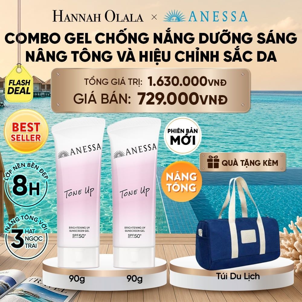  [PHIÊN BẢN MỚI] COMBO GEL CHỐNG NẮNG DƯỠNG SÁNG NÂNG TÔNG & HIỆU CHỈNH SẮC TÍM ANESSA TONE UP UV GEL SPF50+ PA++++ 90GX2 - DEAL 12 