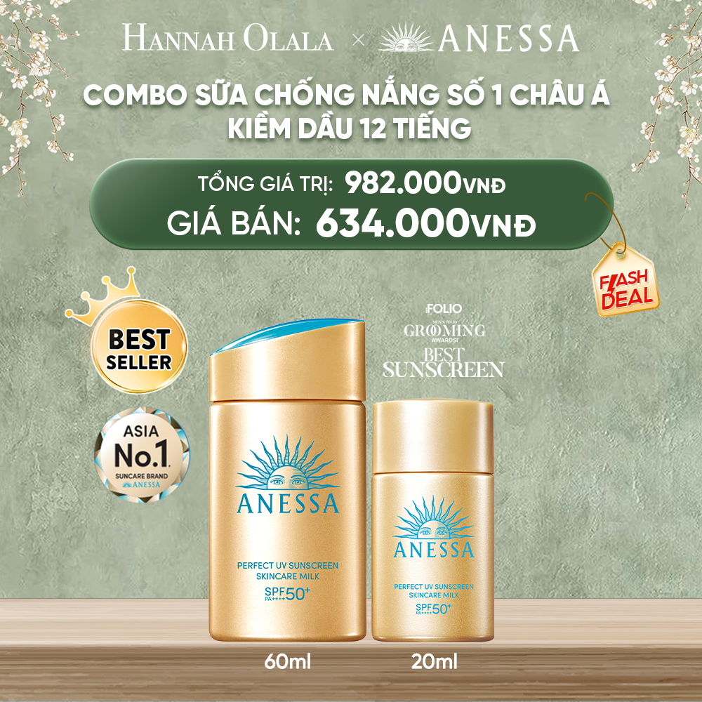  DEAL 12: COMBO KEM CHỐNG NẮNG DẠNG SỮA DƯỠNG DA KIỀM DẦU BẢO VỆ HOÀN HẢO ANESSA GOLD MILK SPF50+ PA++++ 60ML + 20ML 