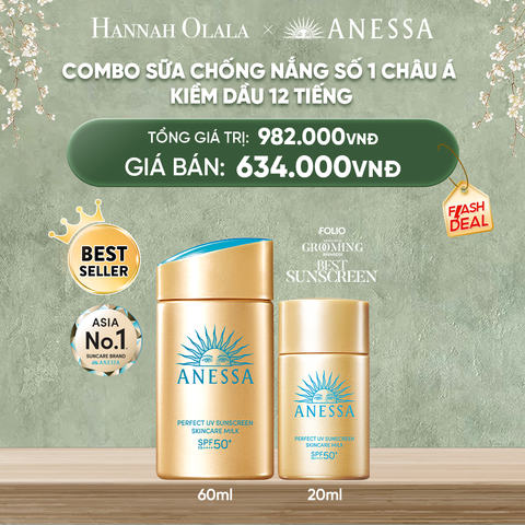  DEAL 12: COMBO KEM CHỐNG NẮNG DẠNG SỮA DƯỠNG DA KIỀM DẦU BẢO VỆ HOÀN HẢO ANESSA GOLD MILK SPF50+ PA++++ 60ML + 20ML 