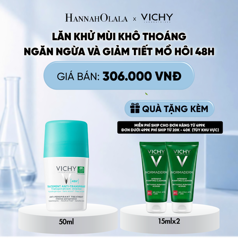  LĂN KHỬ MÙI VICHY KHÔ THOÁNG, NGĂN NGỪA VÀ GIẢM TIẾT MỒ HÔI 48H, KHÔNG GÂY KÍCH ỨNG, SẠM DA 50ML DEAL 12 