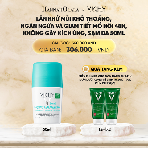  DEAL 12 LĂN KHỬ MÙI VICHY KHÔ THOÁNG, NGĂN NGỪA VÀ GIẢM TIẾT MỒ HÔI 48H, KHÔNG GÂY KÍCH ỨNG, SẠM DA 50ML 