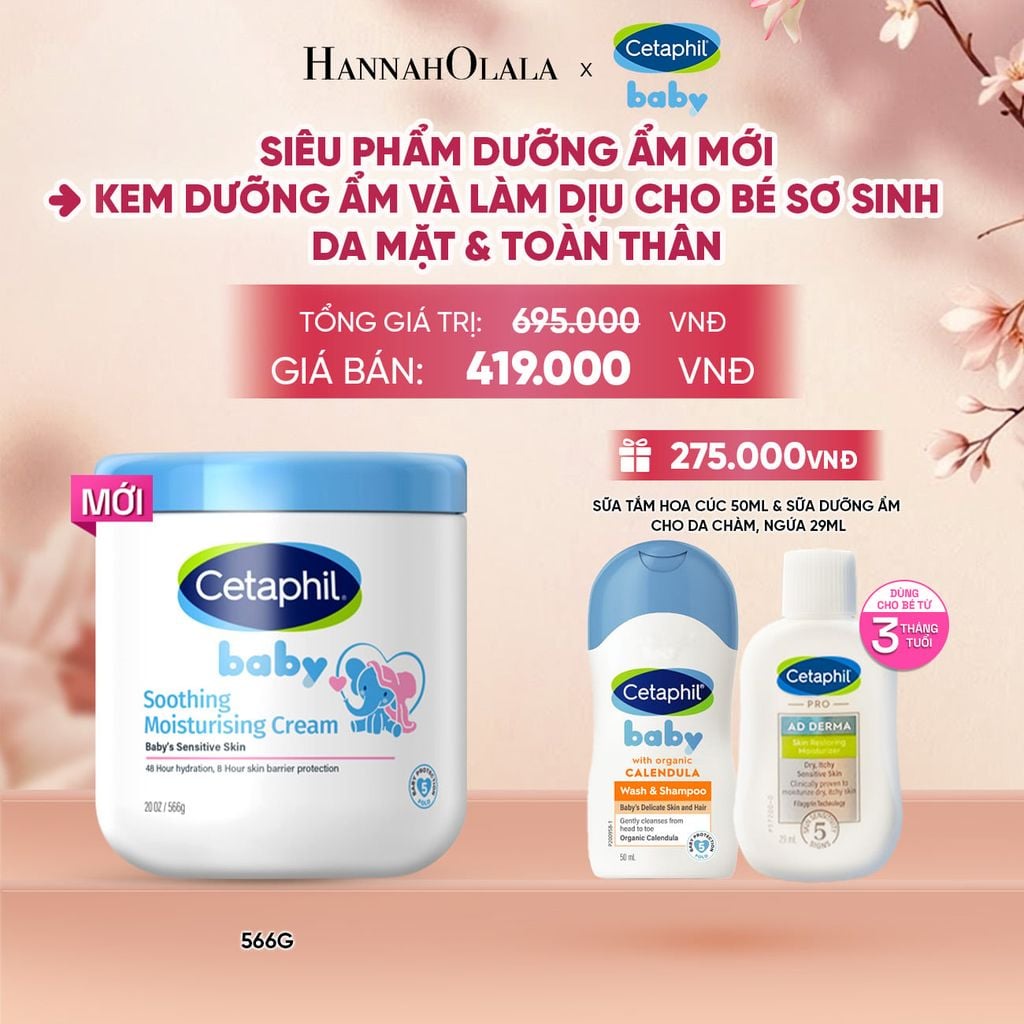  [MỚI] KEM LÀM DỊU VÀ DƯỠNG ẨM CHO BÉ CETAPHIL BABY SOOTHING & MOISTURISING CREAM HŨ 566G DEAL 12: - A1672 