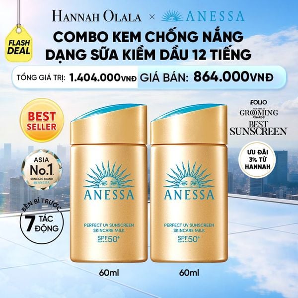  [FLASHSALE] COMBO SỮA CHỐNG NẮNG DƯỠNG DA KIỀM DẦU BẢO VỆ HOÀN HẢO ANESSA GOLD MILK SPF50+ PA++++ 60MLX2 - DEAL 12 - G32 