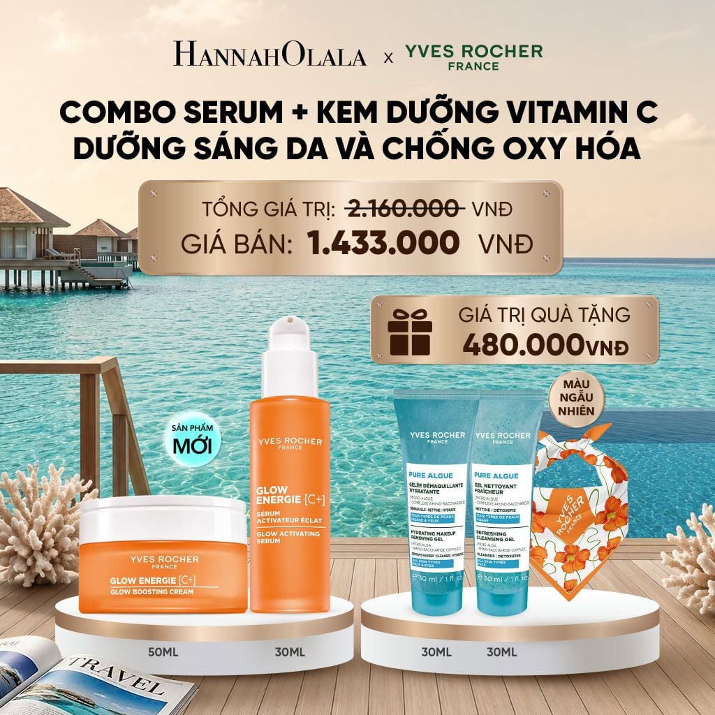  [SẢN PHẨM MỚI] COMBO SERUM + KEM DƯỠNG VITAMIN C DƯỠNG SÁNG DA VÀ CHỐNG OXY HÓA TẶNG MINI SỮA RỬA MẶT + GEL TẨY TRANG + KHĂN BANDANA + KẸP MI TRANG ĐIỂM_ D1652 