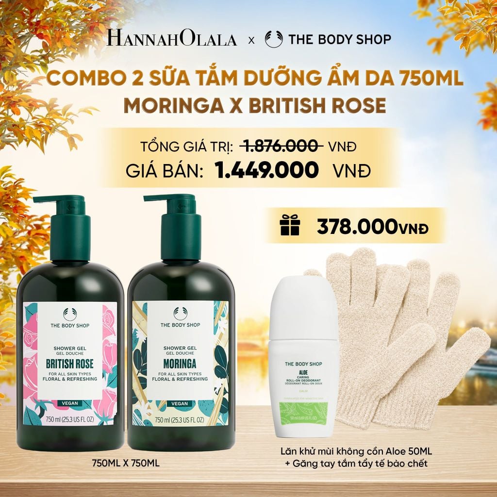 COMBO 2 SỮA TẮM THIÊN NHIÊN DƯỠNG ẨM NGÁT HƯƠNG 750ML - MORINGA X BRITISH ROSE - E709 
