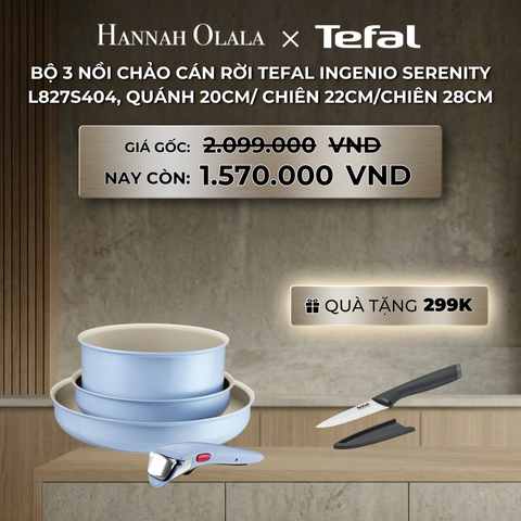  DEAL 13: BỘ 3 NỒI CHẢO CÁN RỜI TEFAL INGENIO SERENITY, QUÁNH 20CM/ CHIÊN 22CM/CHIÊN 28CM 