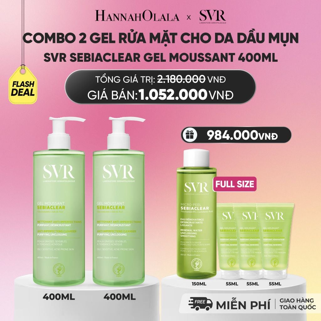  [FLASHSALE] COMBO 2 GEL RỬA MẶT CHO DA DẦU MỤN, KHÔNG CHỨA XÀ PHÒNG SVR SEBIACLEAR GEL MOUSSANT 400ML - DEAL 13.1 - A3600 