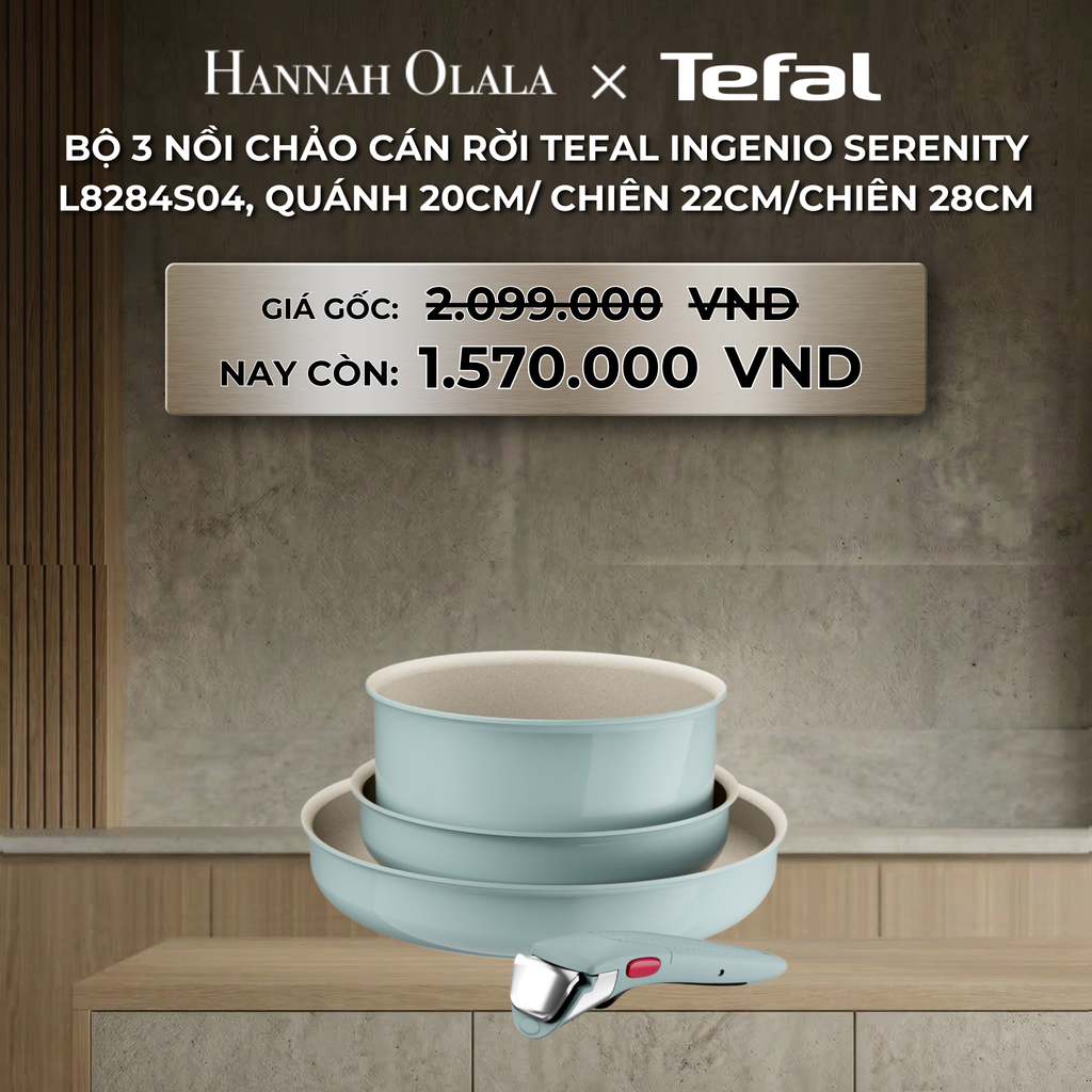  DEAL 13: BỘ 3 NỒI CHẢO CÁN RỜI TEFAL INGENIO SERENITY, QUÁNH 20CM/ CHIÊN 22CM/CHIÊN 28CM 