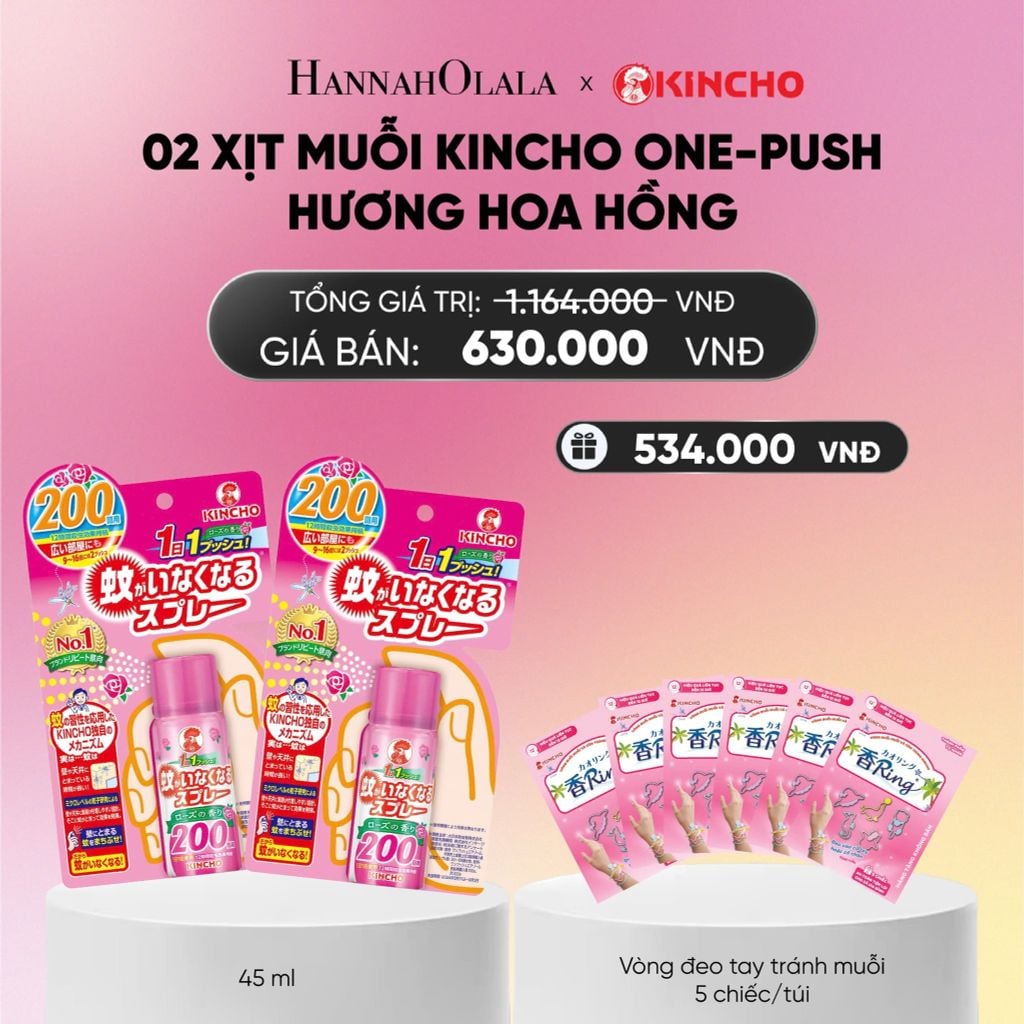  XỊT MUỖI KINCHO ONE-PUSH HƯƠNG HOA HỒNG_A1329 