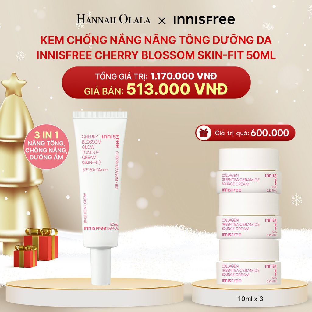  DEAL 13: KEM CHỐNG NẮNG NÂNG TÔNG DƯỠNG DA INNISFREE CHERRY BLOSSOM SKIN-FIT 50ML 