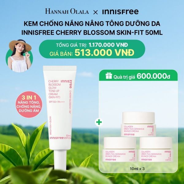  DEAL 13: KEM CHỐNG NẮNG NÂNG TÔNG DƯỠNG DA INNISFREE CHERRY BLOSSOM SKIN-FIT 50ML 