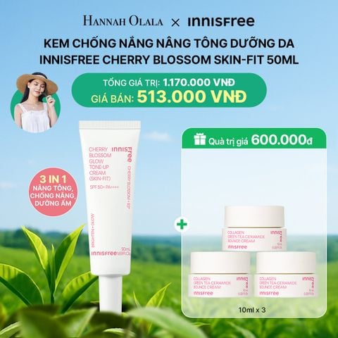  DEAL 13: KEM CHỐNG NẮNG NÂNG TÔNG DƯỠNG DA INNISFREE CHERRY BLOSSOM SKIN-FIT 50ML 