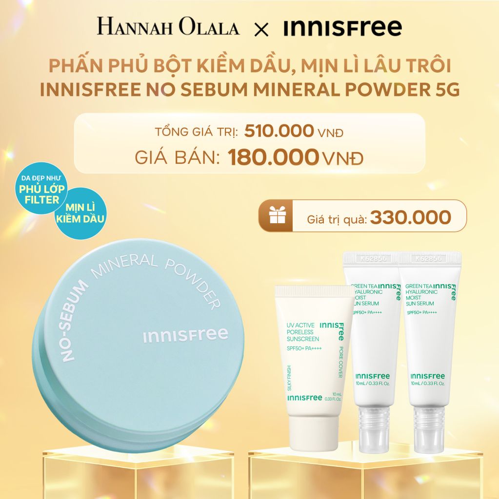  DEAL 12: PHẤN PHỦ BỘT KIỀM DẦU, MỊN LÌ LÂU TRÔI INNISFREE NO SEBUM MINERAL POWDER 5G 
