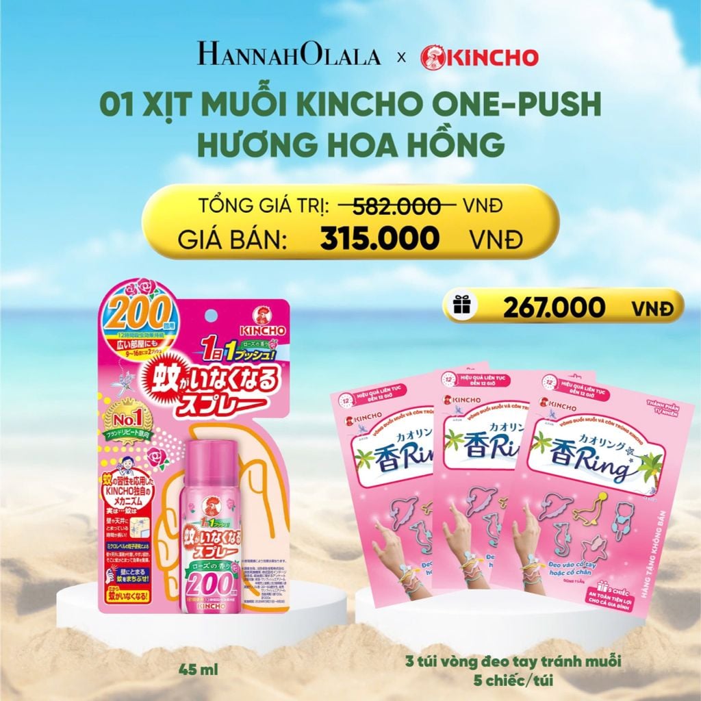 DEAL 14: XỊT MUỖI KINCHO ONE-PUSH HƯƠNG HOA HỒNG 