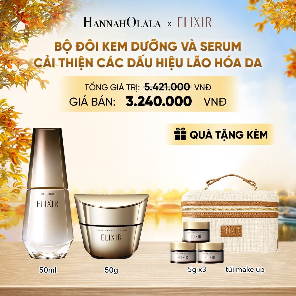  COMBO SERUM KÍCH HOẠT TRẺ HÓA LÀN DA EIS THE SERUM AA 50ML & KEM DƯỠNG CẢI THIỆN CHẢY XỆ NGĂN NGỪA LÃO HÓA ELIXIR TOTAL V FIRMING CREAM 50G - DEAL13 - E136 