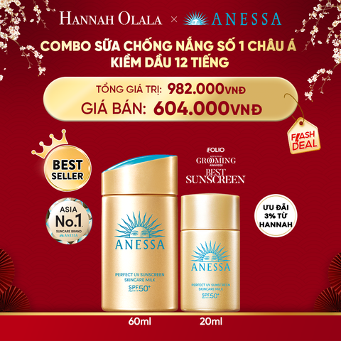  DEAL 13: COMBO SỮA CHỐNG NẮNG DƯỠNG DA KIỀM DẦU BẢO VỆ HOÀN HẢO ANESSA GOLD MILK SPF50+ PA++++ 60ML + 20ML 