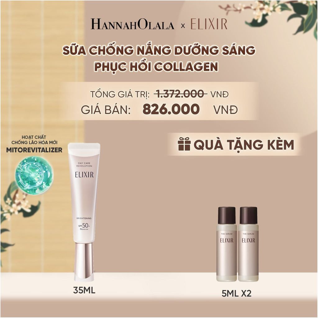  [THẾ HỆ MỚI] KEM CHỐNG NẮNG DẠNG SỮA DƯỠNG SÁNG PHỤC HỒI COLLAGEN TỪ CẤP ĐỘ TẾ BÀO ELIXIR DAY CARE REVOLUTION SPF50+ 35ML - DEAL 19 - A1272 
