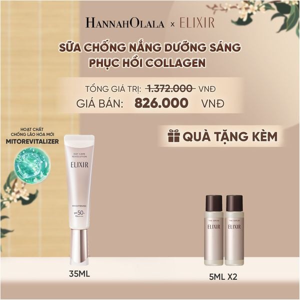  [THẾ HỆ MỚI] KEM CHỐNG NẮNG DẠNG SỮA DƯỠNG SÁNG PHỤC HỒI COLLAGEN TỪ CẤP ĐỘ TẾ BÀO ELIXIR DAY CARE REVOLUTION SPF50+ 35ML - DEAL 19 - A1272 