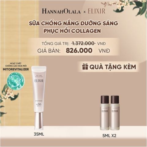  [THẾ HỆ MỚI] KEM CHỐNG NẮNG DẠNG SỮA DƯỠNG SÁNG PHỤC HỒI COLLAGEN TỪ CẤP ĐỘ TẾ BÀO ELIXIR DAY CARE REVOLUTION SPF50+ 35ML - DEAL 19 - A1272 