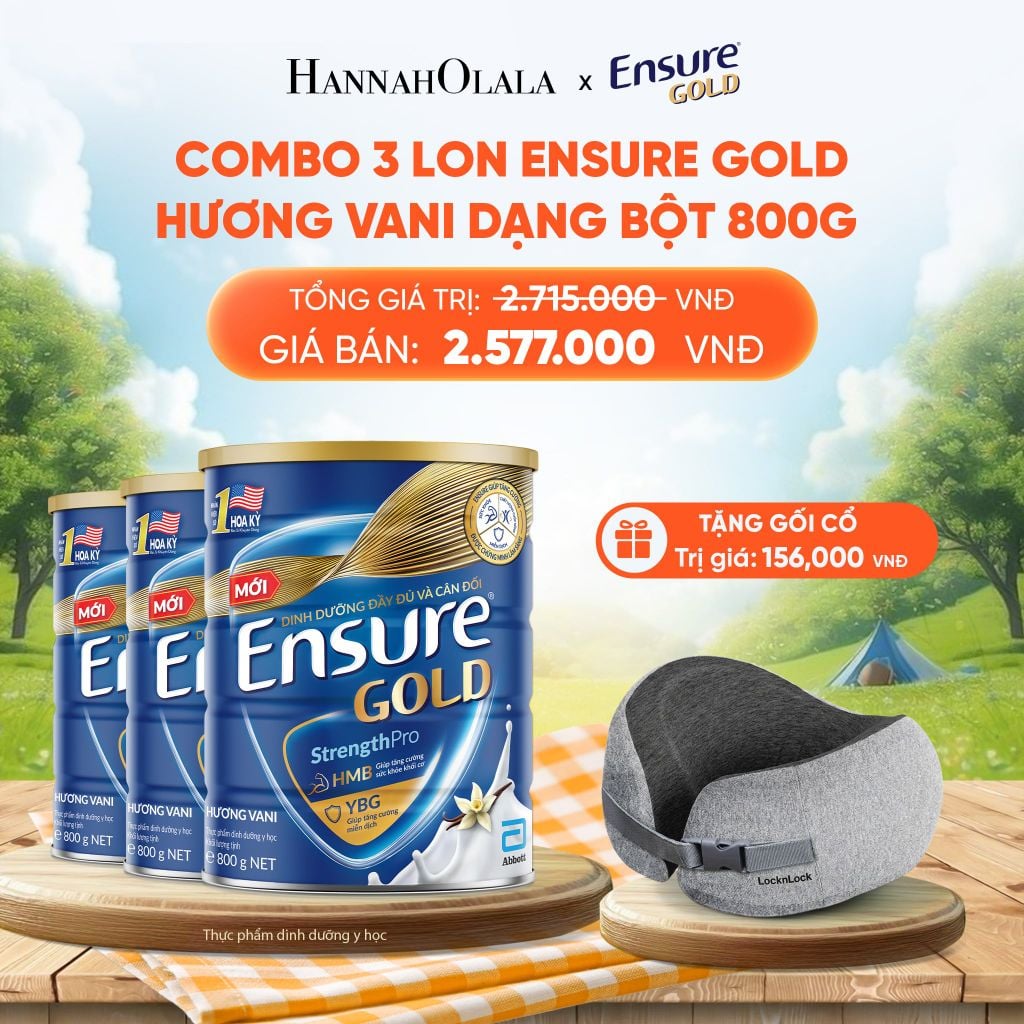  [TẶNG GỐI CỔ LOCKNLOCK] COMBO 3 LON ENSURE GOLD HƯƠNG VANI DẠNG BỘT 800G DEAL 13: 