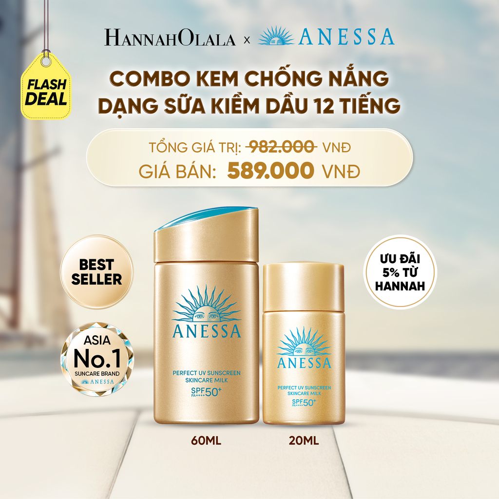  [FLASHSALE] COMBO SỮA CHỐNG NẮNG DƯỠNG DA KIỀM DẦU BẢO VỆ HOÀN HẢO ANESSA GOLD MILK SPF50+ PA++++ 60ML + 20ML - DEAL 13 