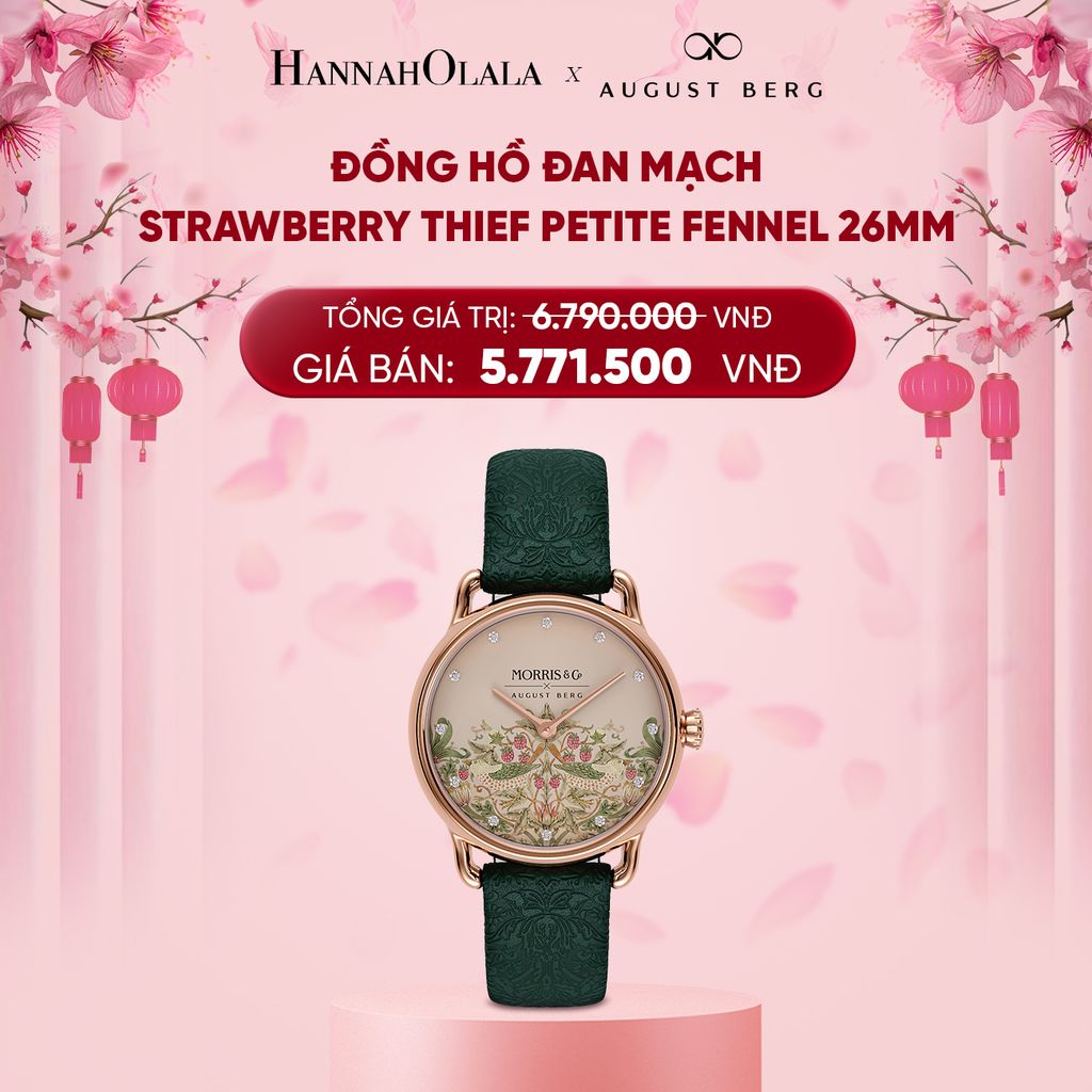 DEAL 13: ĐỒNG HỒ ĐAN MẠCH AUGUST BERG X MORRIS & CO. - MẶT STRAWBERRY THIEF PETITE FENNEL 26MM - DÂY DA Ý 