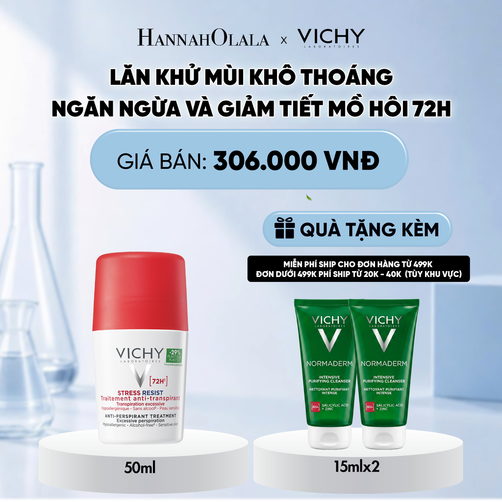  LĂN KHỬ MÙI VICHY KHÔ THOÁNG, NGĂN NGỪA VÀ GIẢM TIẾT MỒ HÔI 72H, KHÔNG GÂY KÍCH ỨNG, SẠM DA 50ML DEAL 13 
