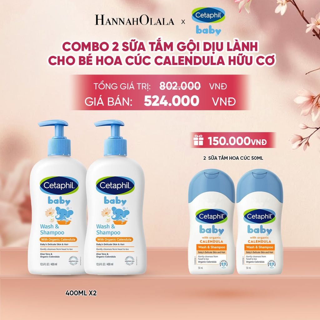  COMBO 02 SỮA TẮM GỘI DỊU LÀNH CHO BÉ CETAPHIL BABY WASH & SHAMPOO VỚI HOA CÚC HỮU CƠ 400ML DEAL 13: - A188 