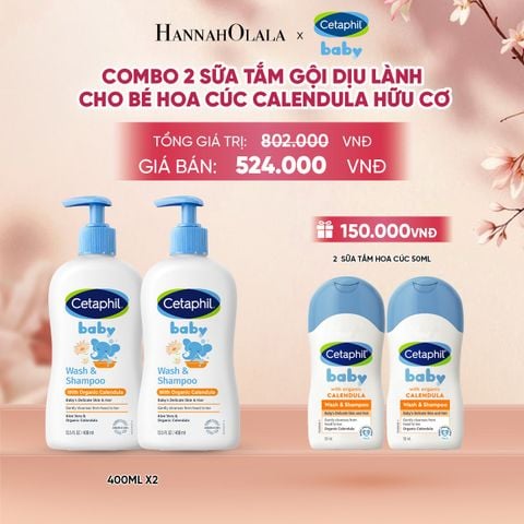  COMBO 02 SỮA TẮM GỘI DỊU LÀNH CHO BÉ CETAPHIL BABY WASH & SHAMPOO VỚI HOA CÚC HỮU CƠ 400ML DEAL 13: - A188 