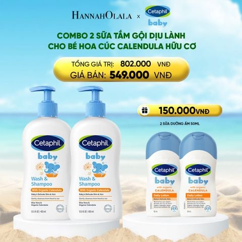  DEAL 13: COMBO 02 SỮA TẮM GỘI DỊU LÀNH CHO BÉ CETAPHIL BABY WASH & SHAMPOO VỚI HOA CÚC HỮU CƠ 400ML 